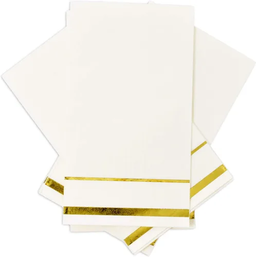 Miniatura 6 de Gift Boutique 100 Servilletas de invitado con borde dorado elegantes, servilletas de mano para cena, toalla para fiestas de Navidad, baño, boda