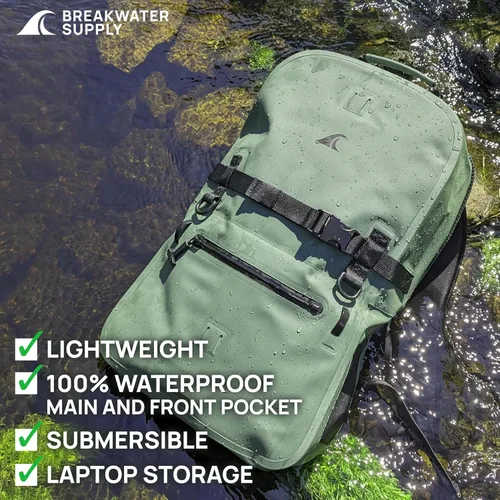 Miniatura 6 de Breakwater Supply™ Mochila impermeable IP68 sumergible con cierres herméticos Para portátil, viajes al aire libre Fogland 25L 20L 15L, 25 L