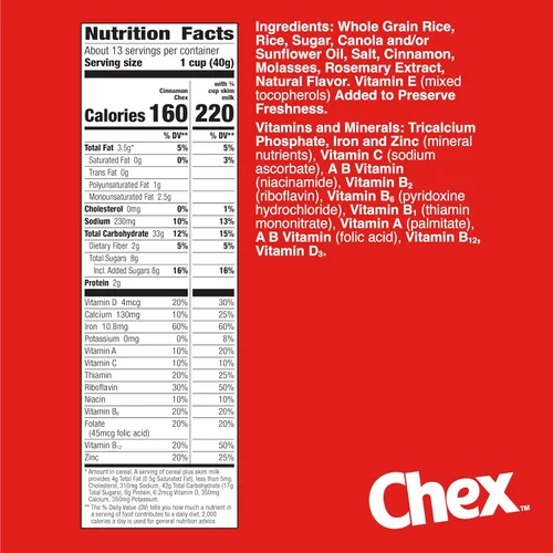 Miniatura 2 de Cereal Chex Canela, cereales para desayuno sin gluten, hechos con grano integral, tamaño familiar, 19.2 onzas