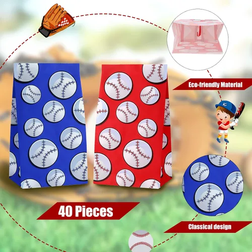 Miniatura 4 de 40 bolsas de regalo para fiesta de béisbol, suministros de papel para fiesta de béisbol, suministros para decoración de cumpleaños, suministros