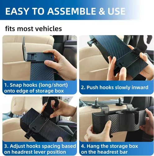 Miniatura 6 de OUSHASAA Organizador de reposacabezas de asiento trasero 3 en 1 con portavasos de asiento trasero de 3.7 pulgadas para automóvil, organizador