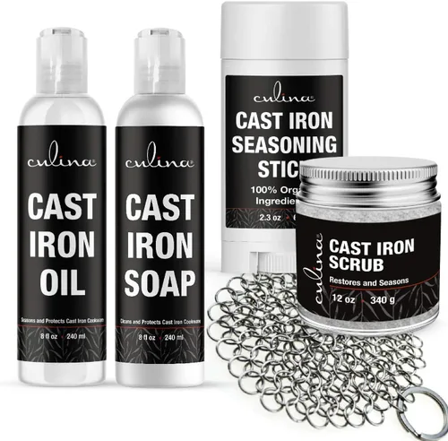 Culina Barra de condimentos de hierro fundido, acondicionador de jabón y aceite y exfoliante restaurador y limpiador de acero inoxidable | Todos los
