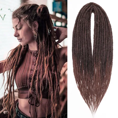 Miniatura 34 de Leeven Extensiones de rastas grises de 40 hebras de 18 pulgadas con terminación única hechas a mano, extensiones de rastas suaves de 0.6 cm