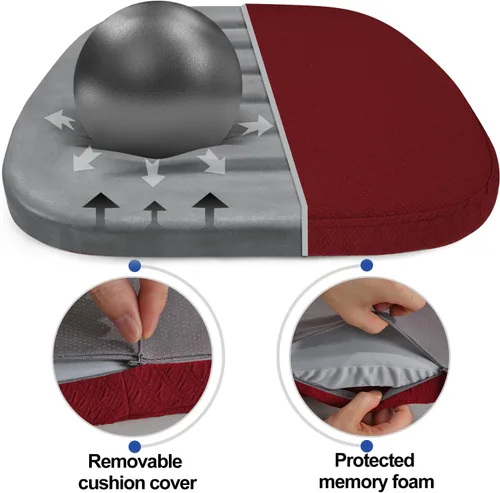 Miniatura 6 de BUYUE Cojines de Espuma Viscoelástica de Lujo para Sillas, Paquete de 6, Jacquard 16" en Forma de U, Cojines Cómodos para Sillas de Comedor, Borgoña