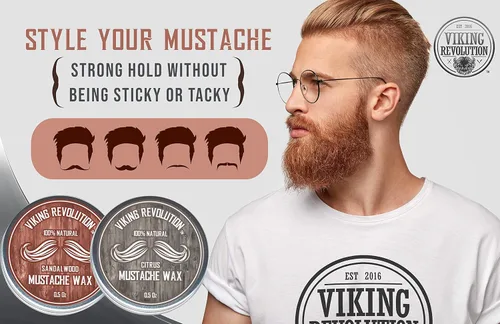 Miniatura 4 de Viking Revolution Cera para bigote, 2 unidades, cera para barba y bigote para hombres, agarre fuerte que ayuda a entrenar la domesticación