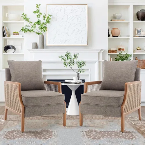 Miniatura 8 de HAOBO Home Silla decorativa moderna de mediados de siglo, sillas tapizadas para sala de estar, sillón con reposabrazos de ratán, cómoda silla de Topo