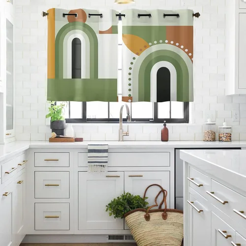 Miniatura 9 de Curtains Panels for Living Room Mid-Century Modern Art Geometric Abstract Green Window Curtains Light Filtering Grommet Top Drapes for Bedroom