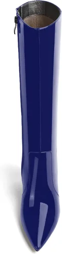 Miniatura 171 de AMBELIGHT Botas altas hasta la rodilla con cremallera y puntera puntiaguda para mujer, de patente sólida, tacón alto, 3.3 pulgadas