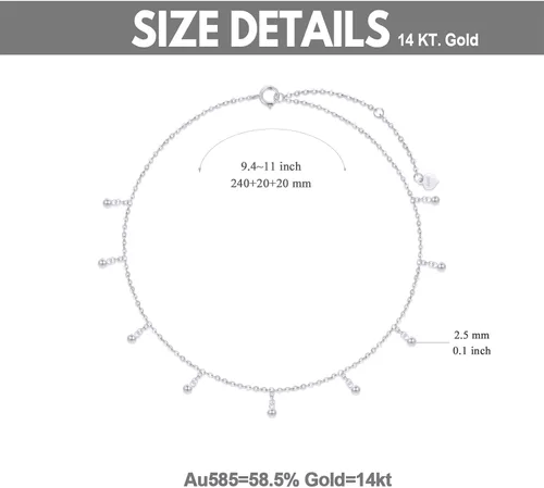 Miniatura 3 de Pulsera de tobillo de cuentas de oro de 14 quilates para mujer, con borla colgante, joyería de pie para ella
