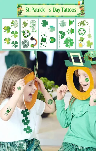 Miniatura 5 de Tatuajes del día de San Patricio, trébol temporal, tatuajes de trébol temporales, tatuajes de la suerte de trébol impermeable para adultos y niños