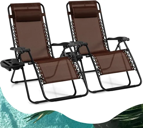 Miniatura 25 de Goplus Sillas de salón Zero Gravity, reclinables plegables ajustables en 160° con almohada y soporte para tazas, cómodas sillas de descanso de 350