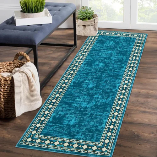 Miniatura 28 de WESTLOOM Alfombra de pasillo de 2 x 6 pies, lavable, moderna, con bordes, antideslizante, resistente a las manchas, borde geométrico, alfombra