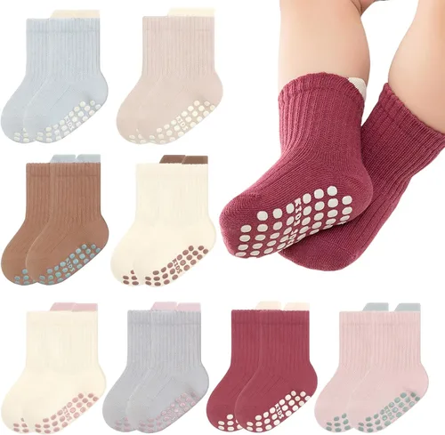 Miniatura 12 de 8 pares de calcetines de algodón antideslizantes para niños y niñas, recién nacidos, calcetines antideslizantes
