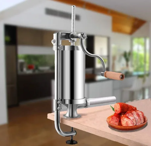Miniatura 2 de Meao Máquina casera de relleno de salchichas - Máquina de salchichas vertical de acero inoxidable con base de succión y manivela manual para uso