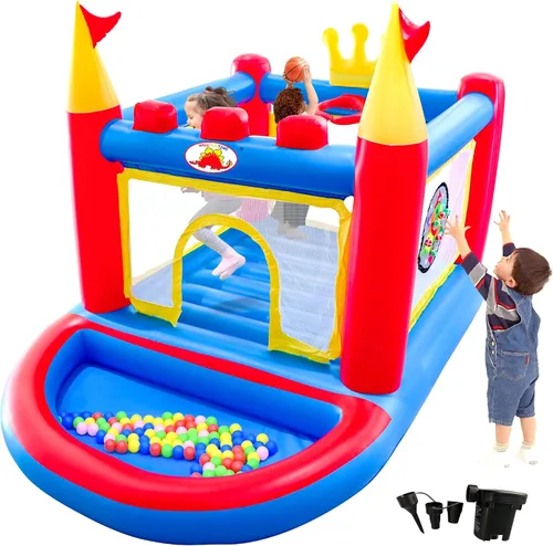 WELLFUNTIME Casa inflable de rebote con soplador, gorila de PVC para niños de 3 a 8 años, casa de juegos inflable para interiores y exteriores,