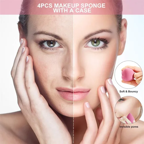 Miniatura 5 de DUAIU Juego de 4 esponjas de maquillaje, esponja de belleza, esponja de mezcla, impecable para líquidos, crema y polvo, esponjas de maquillaje Rosa