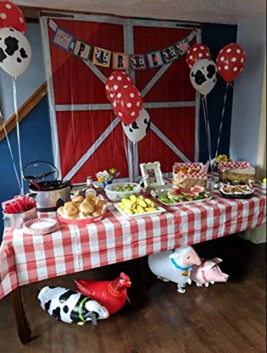Miniatura 5 de Borang Paquete de 6 globos de animales que caminan con animales de granja, fiesta de cumpleaños, decoración de fiesta de barbacoa