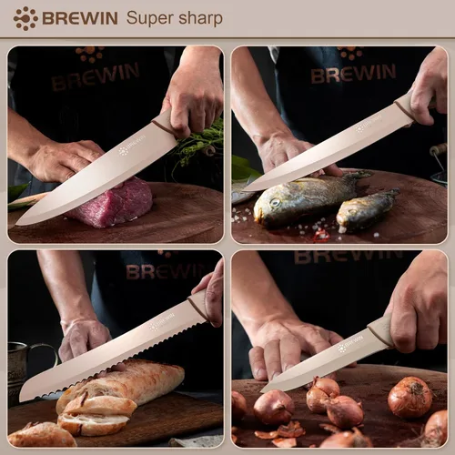 Miniatura 6 de Brewin - Juego de cuchillos de cocina, juego de cuchillos para cocina, bloque de cuchillos universal, juego de bloque de cuchillos utilitarios, Caqui