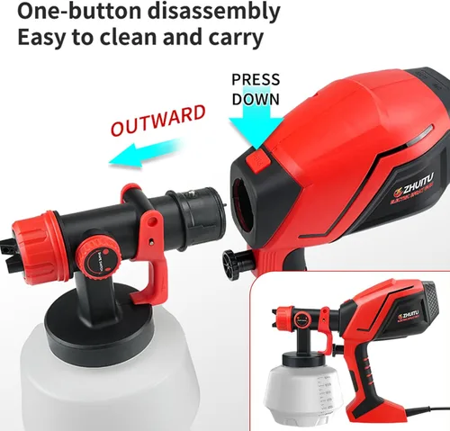Miniatura 9 de Pulverizador de pintura HVLP de 1000 W, pistola de pintura eléctrica con 6 boquillas de cobre y 3 patrones de pulverización, contenedor de alta