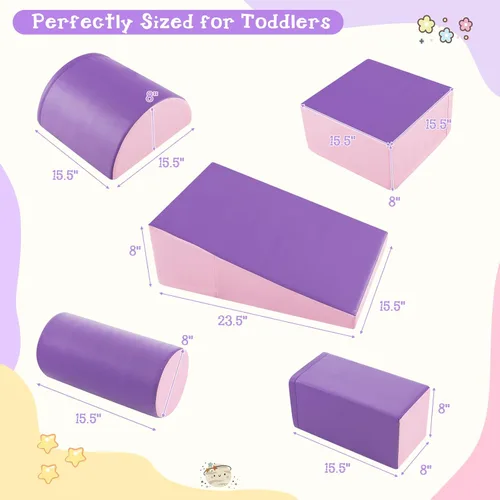 Miniatura 8 de Costzon 5 juguetes de escalada para niños pequeños, estructura de juego de bloques de espuma suave, escaladores para el desarrollo infantil, Púrpura