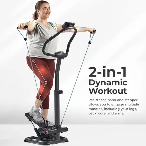 Miniatura 3 de Sunny Health & Fitness Smart Stair Stepper Machine for Home Workouts with Handlebar, Resistance Bands, Bluetooth & SunnyFit App, Space-Saving 2.