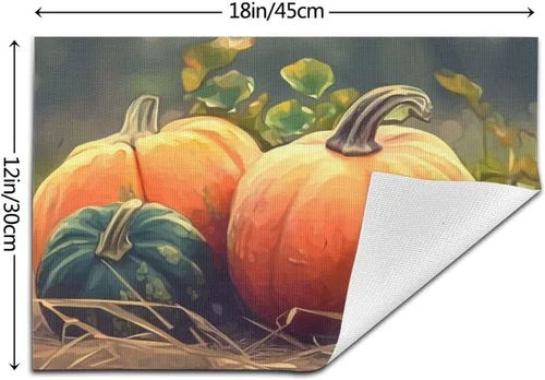 Miniatura 2 de Juego de 6 manteles individuales de PVC de cosecha de calabaza madura antideslizante, 12 x 18 pulgadas, juego de manteles individuales de granja