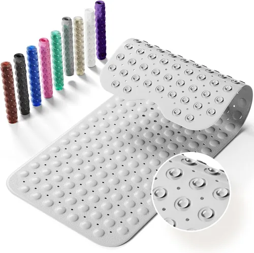 Miniatura 9 de Alfombrilla antideslizante para bañera, extra grande de 39x16 pulgadas con agujeros de drenaje y ventosas, lavable a máquina, color negro