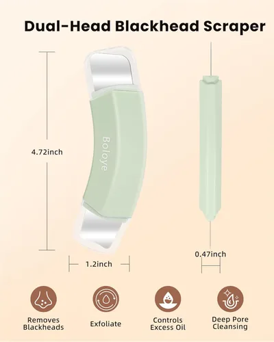 Miniatura 7 de Boloye Herramienta Eliminadora de Puntos Negros – Rascador Facial de Doble Cabezal y Limpiador de Poros para Limpieza Facial Profunda, Rascador Verde