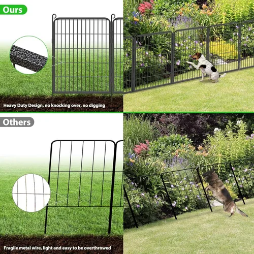 Miniatura 5 de Valla de jardín con puerta, 22 pies de largo x 32 pulgadas de alto, valla de jardín para patio, 10 paneles para perros sin excavar al aire libre