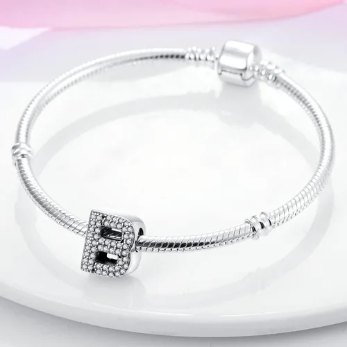 Miniatura 2 de MULA Dijes de plata de ley 925 para pulseras y collares de cuentas del alfabeto de la A a la Z, colgantes con circonita cúbica 5A, regalos
