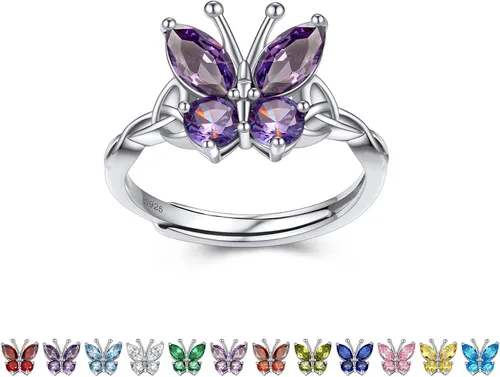 Bestyle Collar con dije de mariposa con piedra natal de plata para mujeres, delicado y lindo regalo de joyería de mariposa para mujeres, para