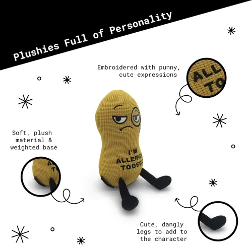 Miniatura 3 de Punchkins Peluche de maní – Peluche divertido con texto en inglés «I'm Allergic to Deez», regalo para los amantes del humor, bonito juguete