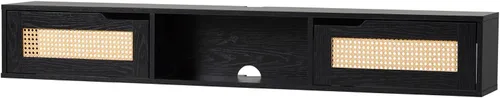 Walker Edison Destin Modern Soporte para TV Flotante de Ratán con Puerta Abatible Montado en Pared para TVs de hasta 65 Pulgadas, 58 Pulgadas, Negro