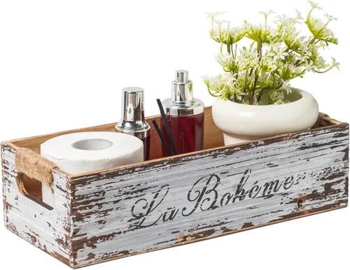Miniatura 14 de TIMRIS Caja de almacenamiento de madera envejecida de granja, caja de decoración rústica para baño, cesta decorativa para tanque de inodoro Nice