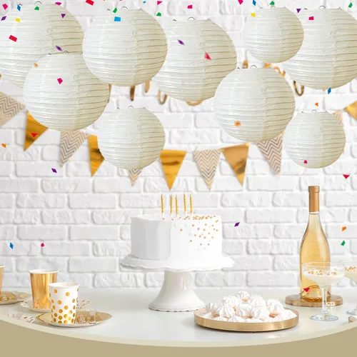 Miniatura 6 de Faroles de papel color crema, 9 linternas de papel redondas colgantes para boda, compromiso, cumpleaños, baby shower, despedida de soltera
