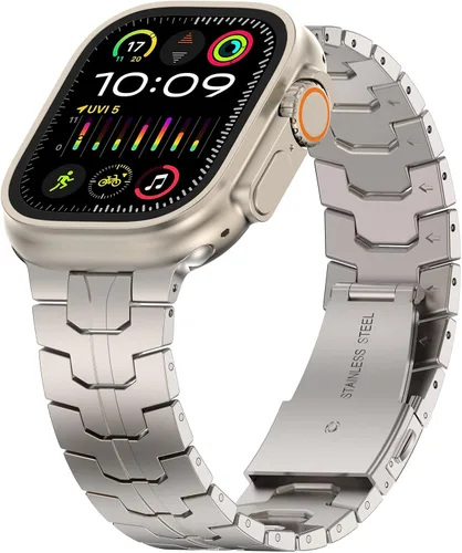Miniatura 32 de MioHHR Correa y funda de acero inoxidable compatible con Apple Watch Band de 1.614 in, 1.575 in y 1.496 in, cubierta protectora de metal para Negro