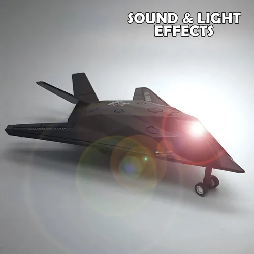 Miniatura 6 de Diecast Stealth Fighter Jet Metal Militar Avión Juguete – Modelo de aleación a escala 1:400 Avión táctico con acción de retroceso, luces y sonido