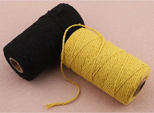 Miniatura 5 de Carrete de hilo de algodón de 656 pies de 10 capas, cuerda para manualidades y envoltura de regalos (negro + amarillo)