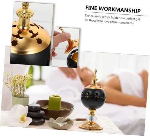 Miniatura 7 de DECHOUS Quemador de incienso hueco de hierro forjado para decoración de estudio de meditación y yoga soporte de incienso de metal para palos