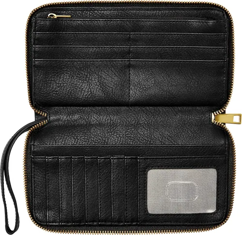 Miniatura 4 de Fossil Liza - Cartera de cuero con cremallera alrededor para mujer con correa retráctil para la muñeca, Negro