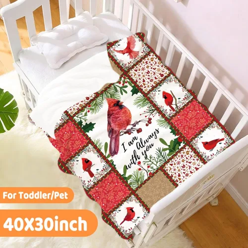 Miniatura 2 de Manta de cardenal norteño de Navidad con usted, manta roja para sofá, manta de forro polar suave, decoraciones navideñas para mascotas (40"X30")
