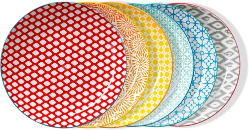 ONEMORE - Juego de 6 platos de cena coloridos, platos de ensalada de porcelana de 10.5 pulgadas - Platos de cerámica grandes aptos para microondas,