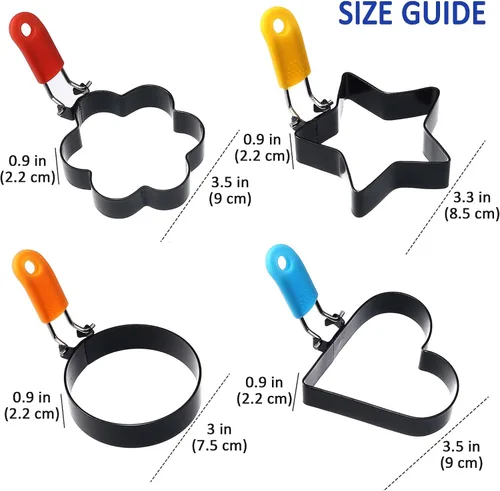 Miniatura 2 de 4 anillos antiadherentes de acero inoxidable para huevos de diferentes formas con 1 cepillo de aceite y 1 separador de huevos, moldes de huevo