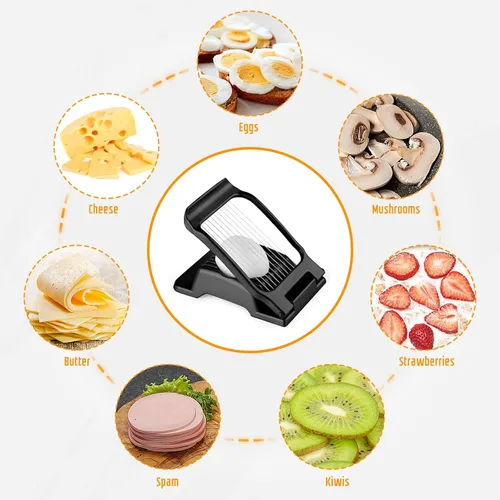 Miniatura 2 de Cortador de huevos para huevos duros, alambre de acero inoxidable, cortador de huevos de aluminio resistente multiusos para huevos, ensaladas, Negro