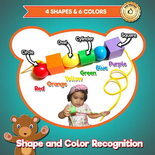 Miniatura 3 de Cuentas para enhebrar Jumbo para niños - Juegos Montessori para niños pequeños y juguetes educativos - Juego de correspondencia arcoíris y set