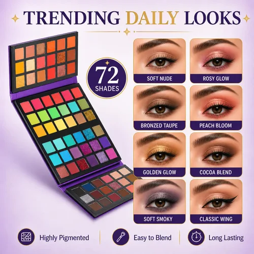 Miniatura 4 de BestLand Paleta de sombra de ojos ultra secreta, 72 colores, tablero de colores 4 en 1, brillo mate, brillo nude, natural, todo en uno, paleta