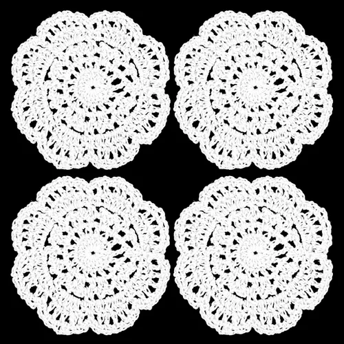 Miniatura 8 de WLLHYF Juego de 4 manteles individuales de ganchillo vintage blancos de 4 pulgadas, redondos, de algodón, hechos a mano, para manualidades, mesas