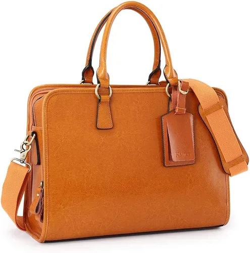 Miniatura 17 de Kattee Maletín de cuero genuino para mujer, bolsa de computadora portátil de gran capacidad con etiqueta de equipaje