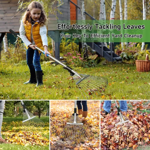 Miniatura 2 de SANLIKE - Rastrillo de hojas de metal ajustable de 68 pulgadas, rastrillo de paja de césped resistente Sturdy metal rake head with extendable
