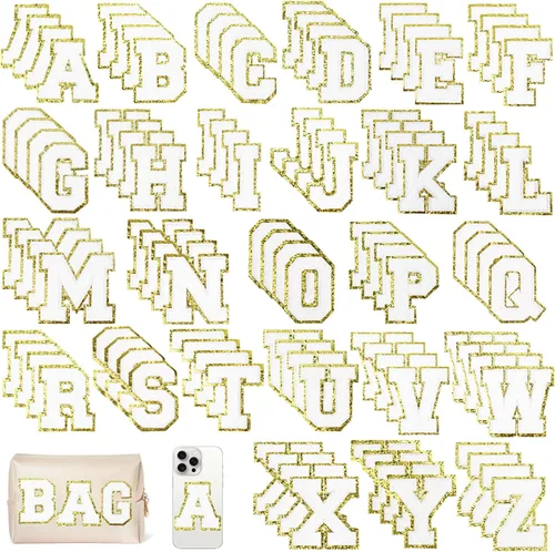 104 Piezas de Letras Grandes de 3 Pulgadas de Chenilla Blancas de la A-Z, Letras Termoadhesivas para Tela y Ropa, Bordado de Brillantina para 104